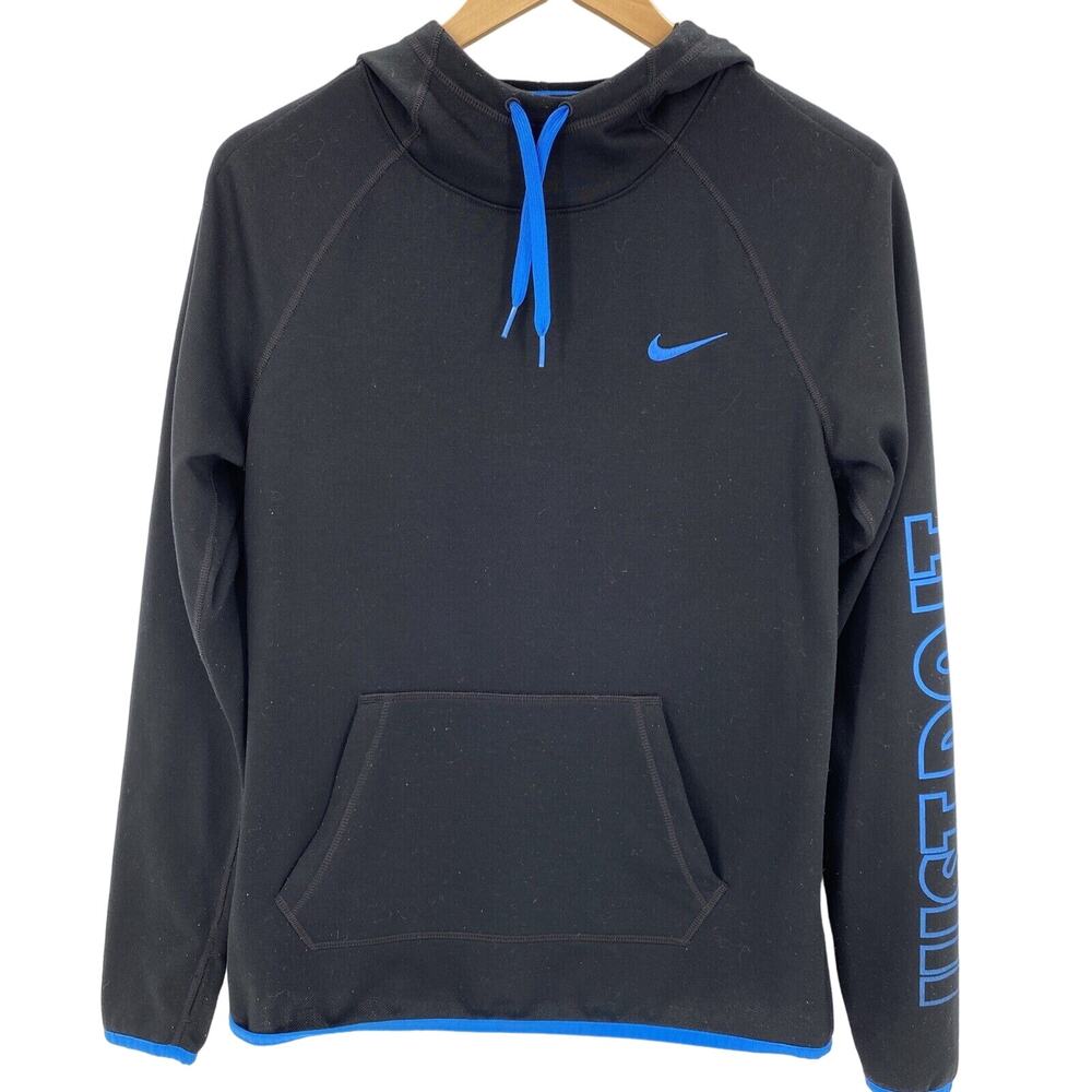 Nike Hoodie Womens Small Black Blue Pullover Dri-Fit‎ Activewear + Thumbholes